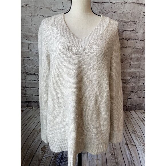 J. Jill Sweaters - J  Jill Womens V-Neck Textured Knit‎ Sweater Beige Long Sleeve Sz M Cozy Winter